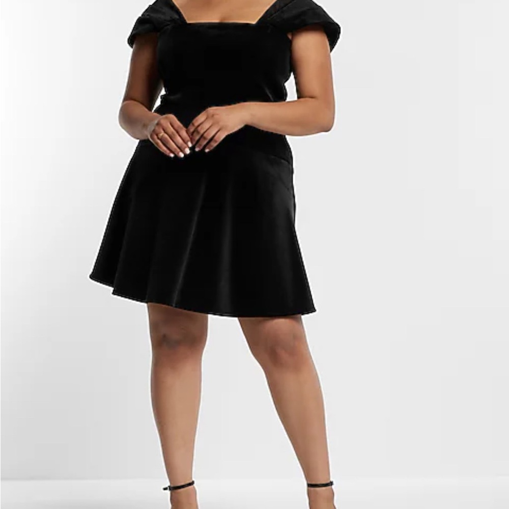 Velvet Off The Shoulder Mini Fit And Flare Dress